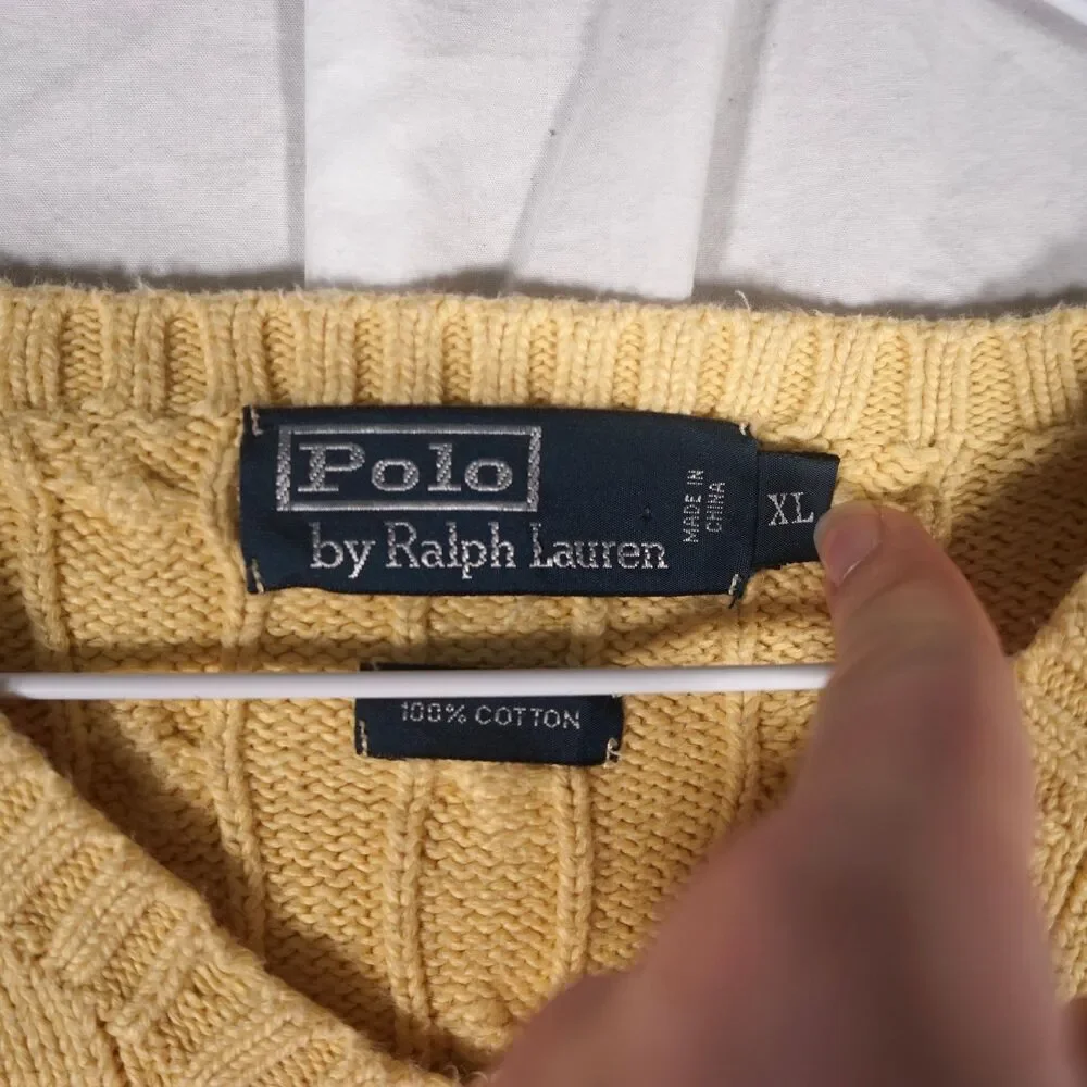Polo Ralph Lauren Cable Knit Sweater Vest Vintage Yellow XL